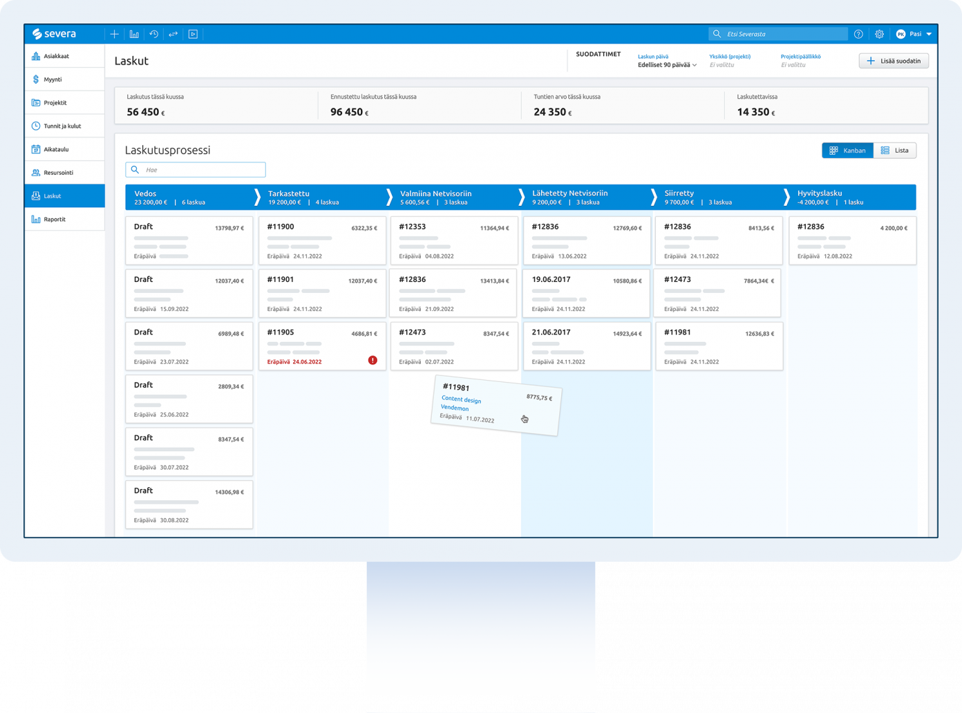 Invoicing view of Severa